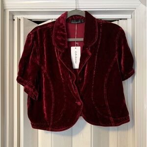 cut loose Burgundy Velvet Cropped Blazer NWT